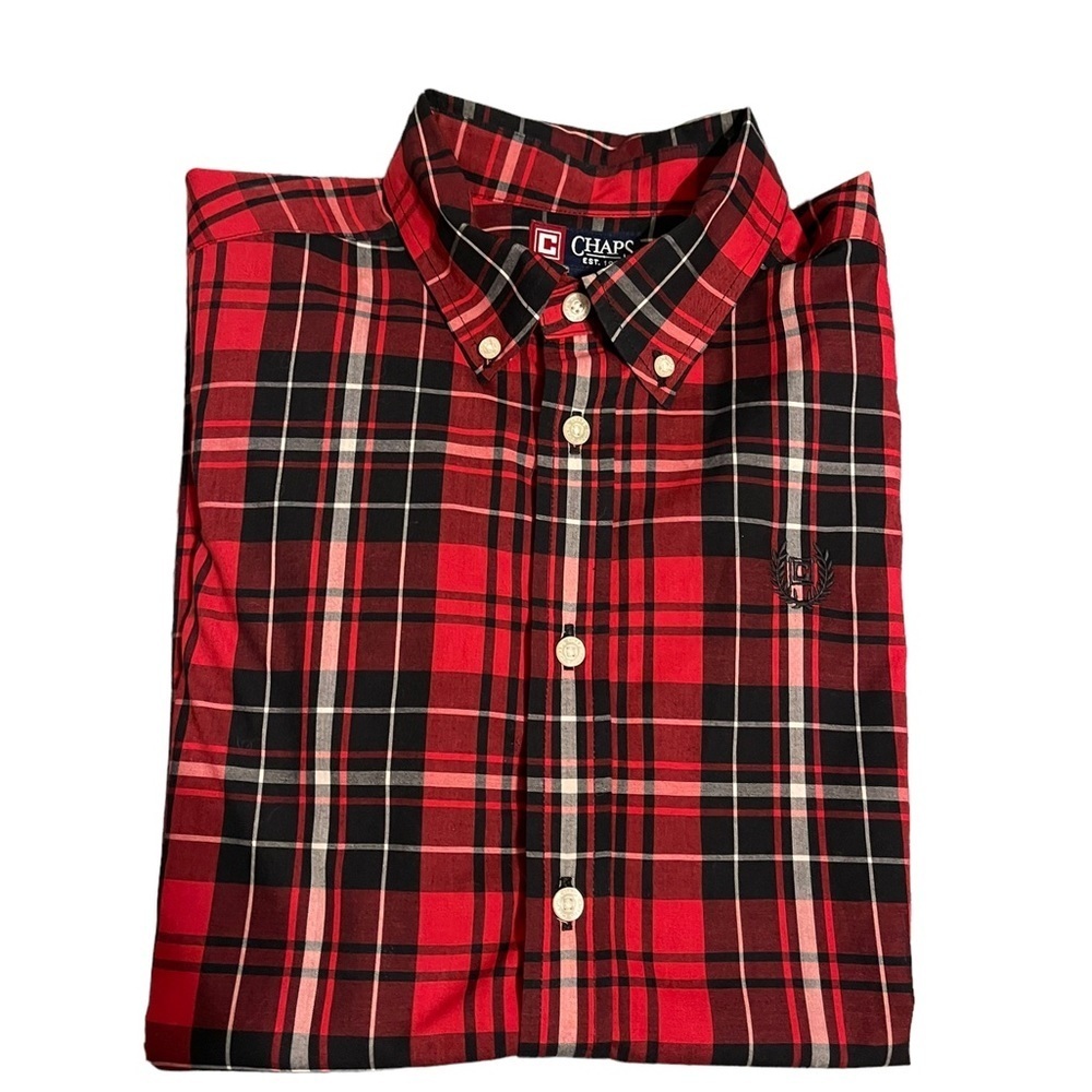 NWOT Chaps Boys XL 18/20 l/s red plaid button down shirt Holiday Christmas
